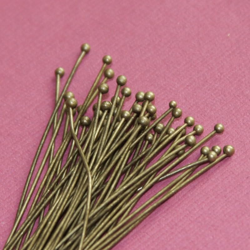 200 Antique Brass Ball Head Pins: 22 Gauge, 2-inch