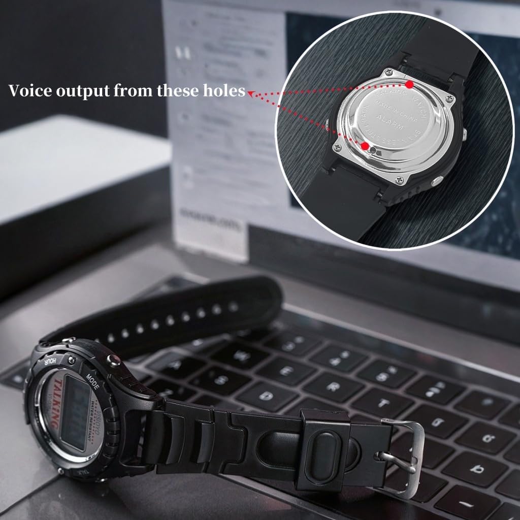 English Talking Watch for the Blind & Visually Impaired - Easy-to-Use Voice Announcement Watch with Spoken Time/Alarm - Includes Silicone Strap + Extra Nylon Strap - Ideal for Seniors & Low Vision Users VI-008(EN)