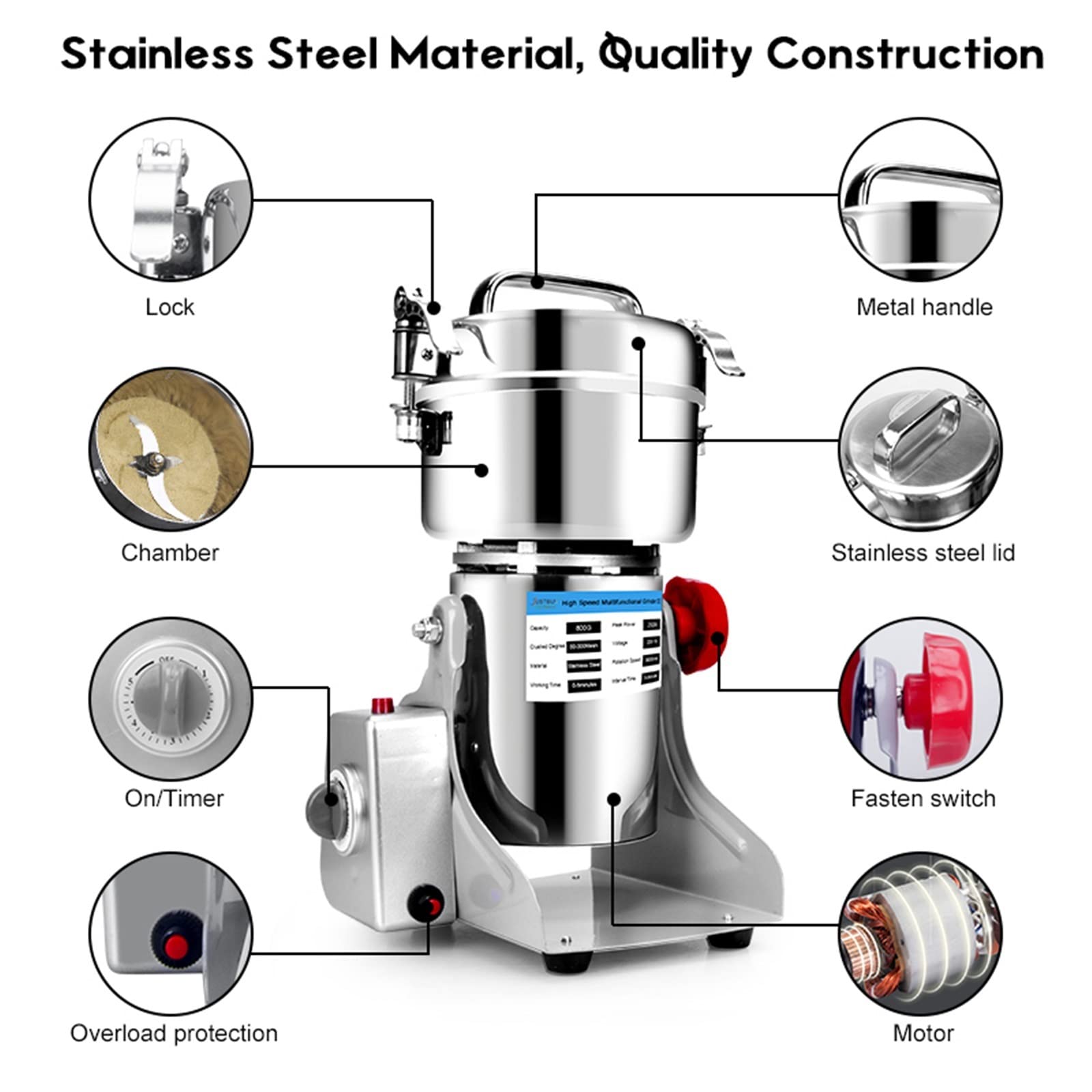 DieffematicKF Ekspresy do kawy Big Capacity 800G Herb Grinder Coffee Machine Grain Spices Mill Dry Food Grinder