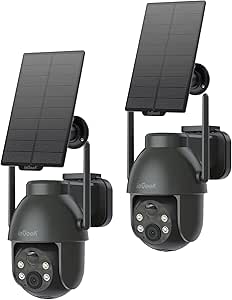 ieGeek 3MP Outdoor WiFi Surveillance Camera Solar with Battery Without Cables, Outdoor Surveillance Camera Solar Night Vision Color, PTZ 360° Remote App, Human Detection, (2PCS Grey) asin的图片