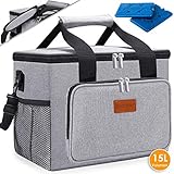 [page_title]-KESSER® 15L Kühltasche faltbar Groß Schultergurt Kühlkorb Kühlbox Isoliertasche Thermotasche Picknicktasche für Lebensmitteltransport Lunchtasche Isoliert für Aufbewahrung von Wärme und Kälte (Grau)