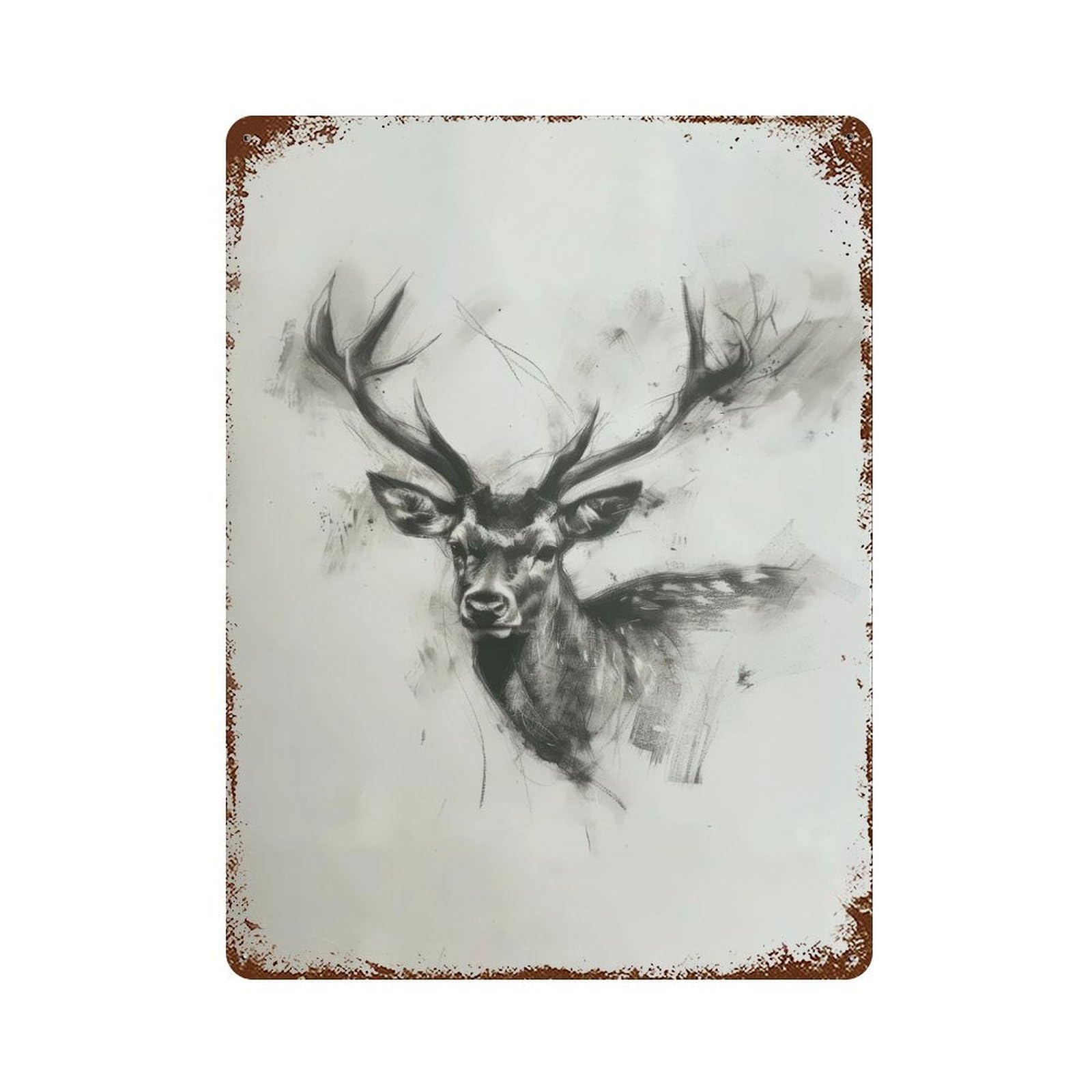 Deer Head In Charcoal Aged Metal Wall Plaque 15.7"x11.8", for Living Room, Hallway And Home Decor, Shabby Chic Decor
