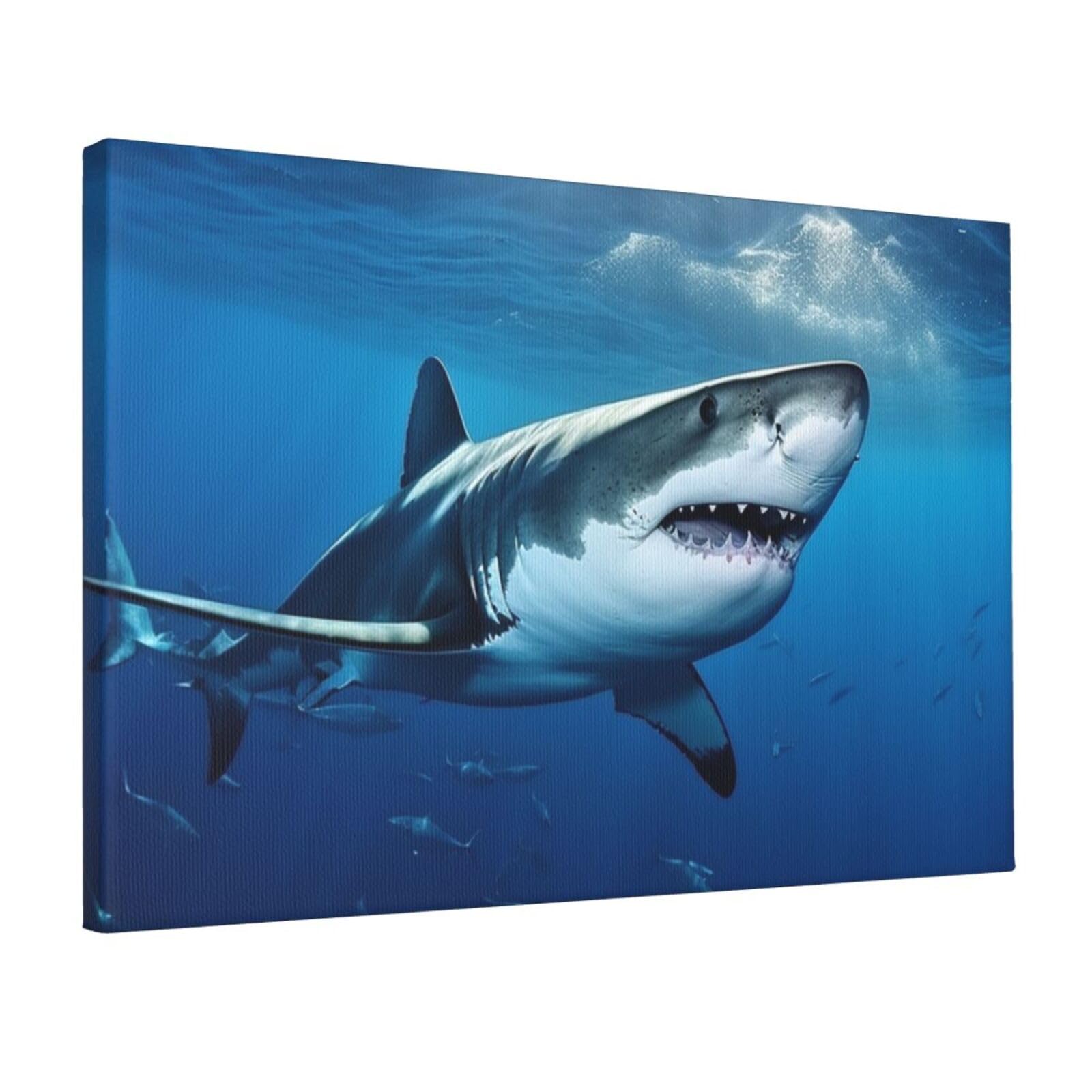 KLOPH Ocean Sea Animal Shark Canvas Wall Art for Living Room 12"x18" Modern Artwork Painting for Bathroom Hanging Canvas Prints Aesthetic Wallart for Bedroom Kitchen Office Wall Decor