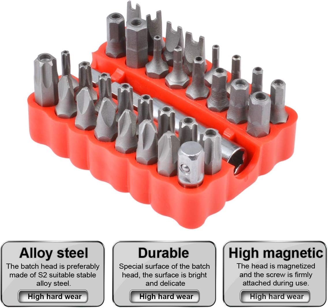 33 Pcs Security Bit Set Tamper Proof Torx Hex Star Magnetic Extension Star Screwdriver Bit Set including Holder Blue by HOHXEN - Image 2