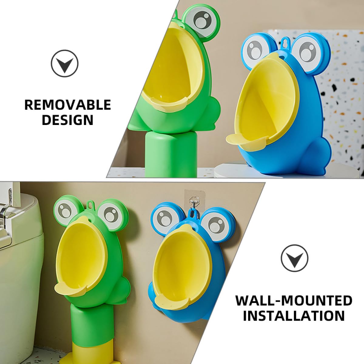 Wall-Mounted Standing Urinal for Boys, Boy Training Potty with Cartoon Amphibian Design, Portable Green Hanging Urinal for Boys’ Bathroom Toilet Training