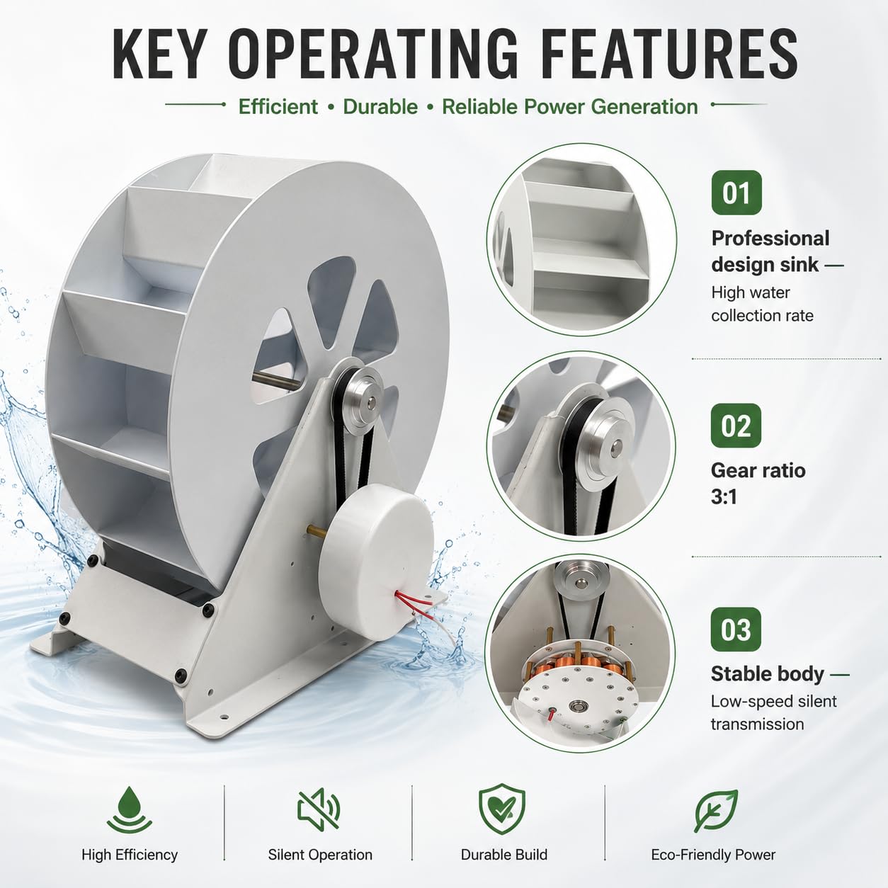 Generador de turbina de agua portátil de 100 W, kit micro hidráulico para arroyos y ríos fuera de la red con transmisión silenciosa para una solución de energía sostenible