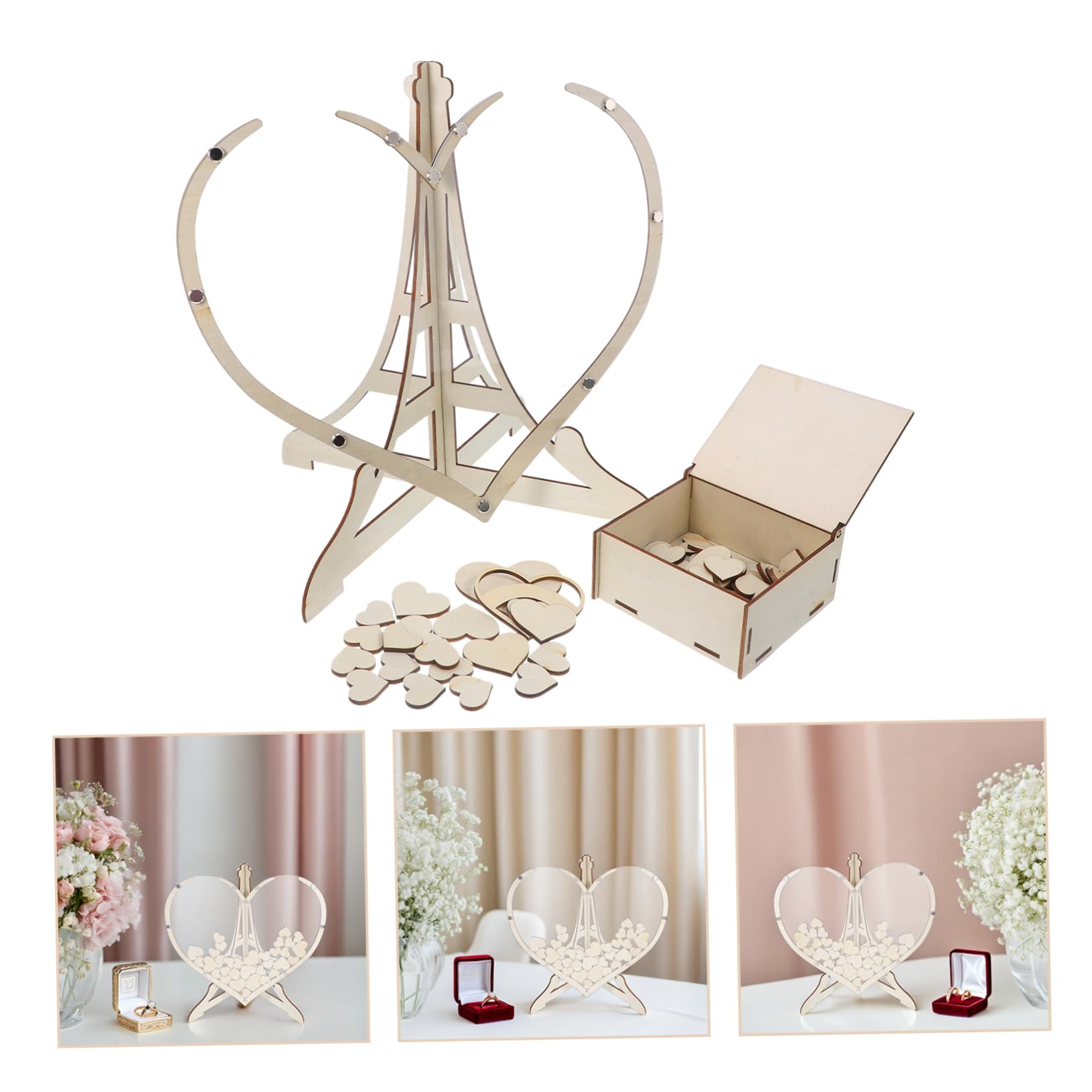 POPETPOP Holzherz Gästebuch mit Kartenbox für Hochzeiten Rustikales Gästebriefkasten zur Erinnerung an Feiern Herzförmige Gästebuchbox zum Valentinstag