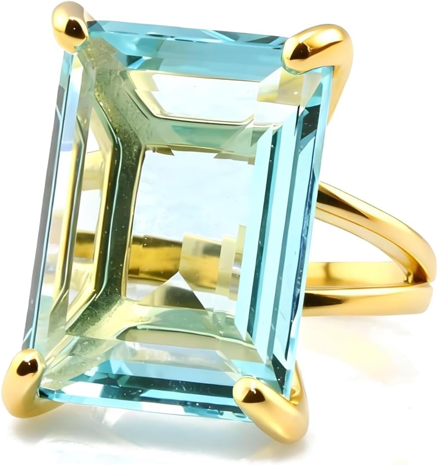 Blue Topaz Ring - Handmade Statement and Birthstone Jewelry Rings - Custom Gold Fashion Rings for Women - Customizable Jewelry for Birthday, Bridesmaid, Wedding, Anniversary