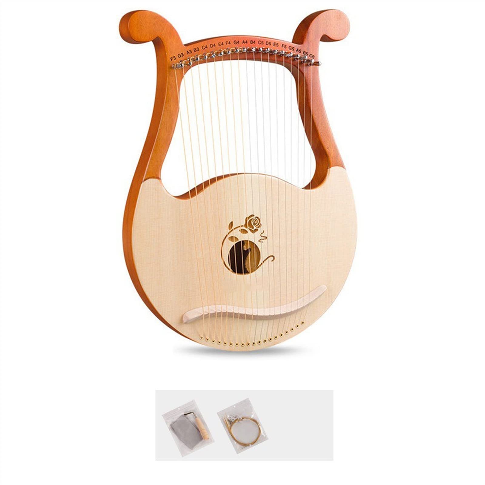 Arpa de Lira de 19 cuerdas, instrumento musical de arpa de caoba con cuerdas de repuesto, llave para afinar para principiantes, Lira, arpa para principiantes