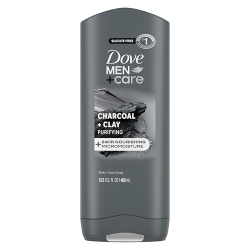 DOVE MEN + CARE Purifying Charcoal + Clay Body and Face Wash with 24-Hour Nourishing Micromoisture Technology Body Wash for Men 13.5 oz