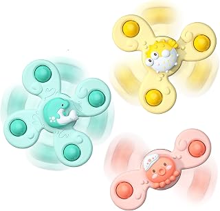 3PCS Suction Cup Spinner Toy for Baby Boys or Girls 2 3 Years Old Spinning Sensory Toys for Baby Toddlers First Birthday Gifts for Infant Ocean Animals Style