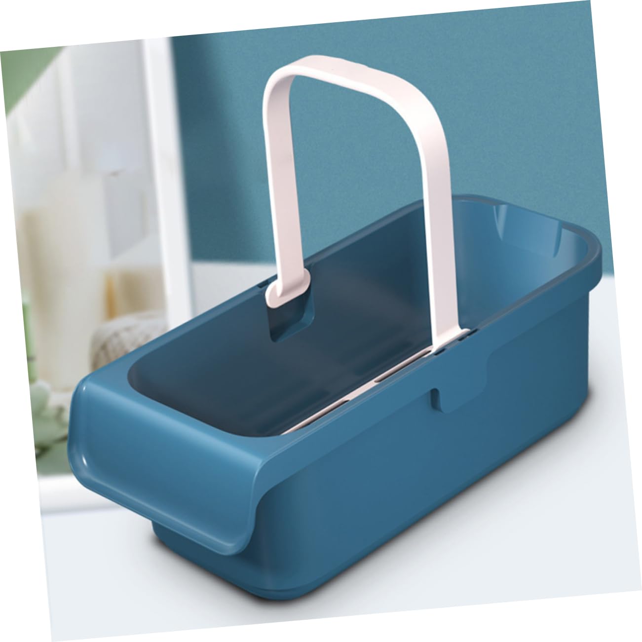 Cubo Gran Rectangular Limpieza de Plástico, Azul Capacidad, y Asa Portátil para Fregona, Adecuado para Suelos Tipo Hogar
