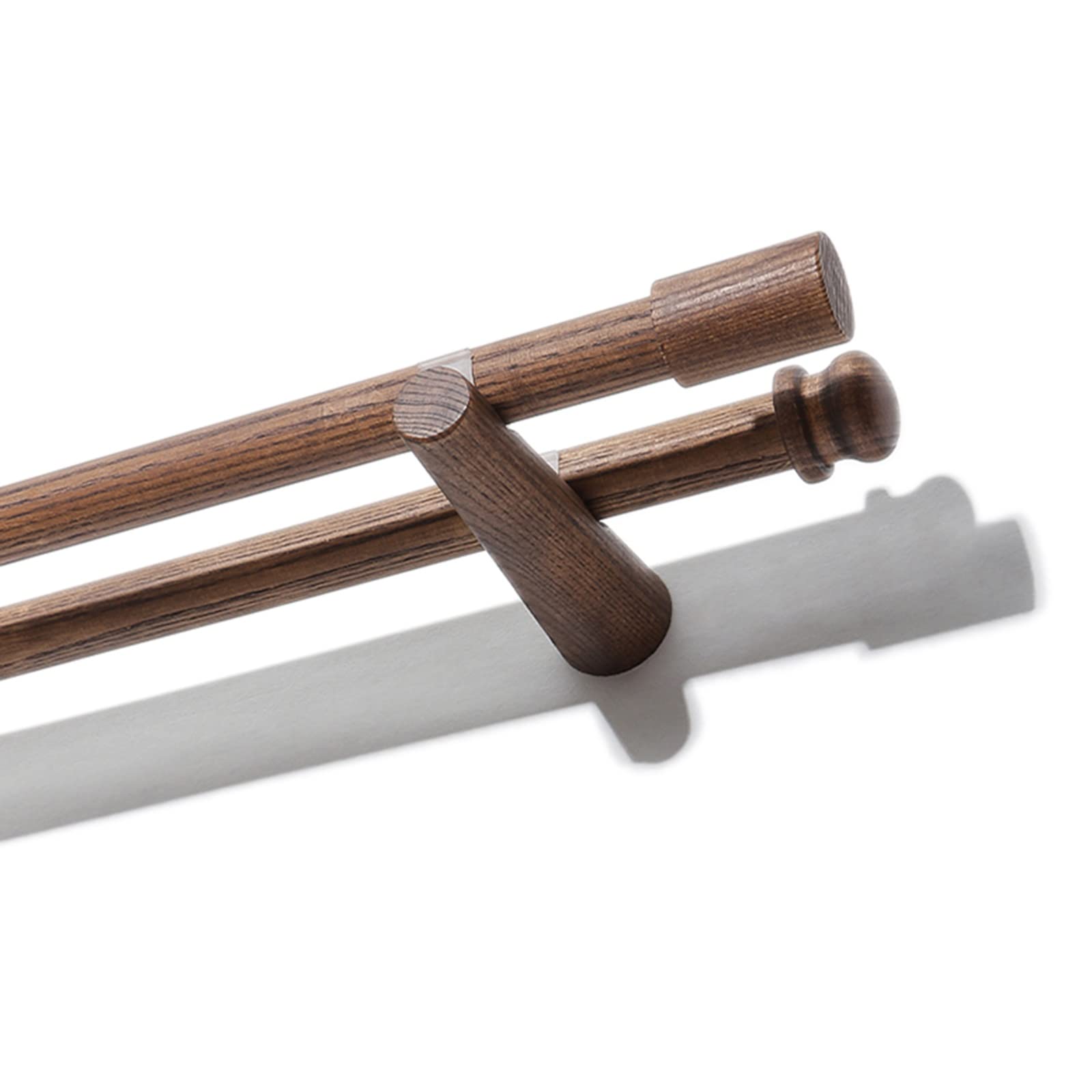 Bastone per tenda in legno massello di noce, singolo/doppio, 120 cm, regolabile con anelli portanti, elegante decorazione per la casa per spazi abitativi moderni