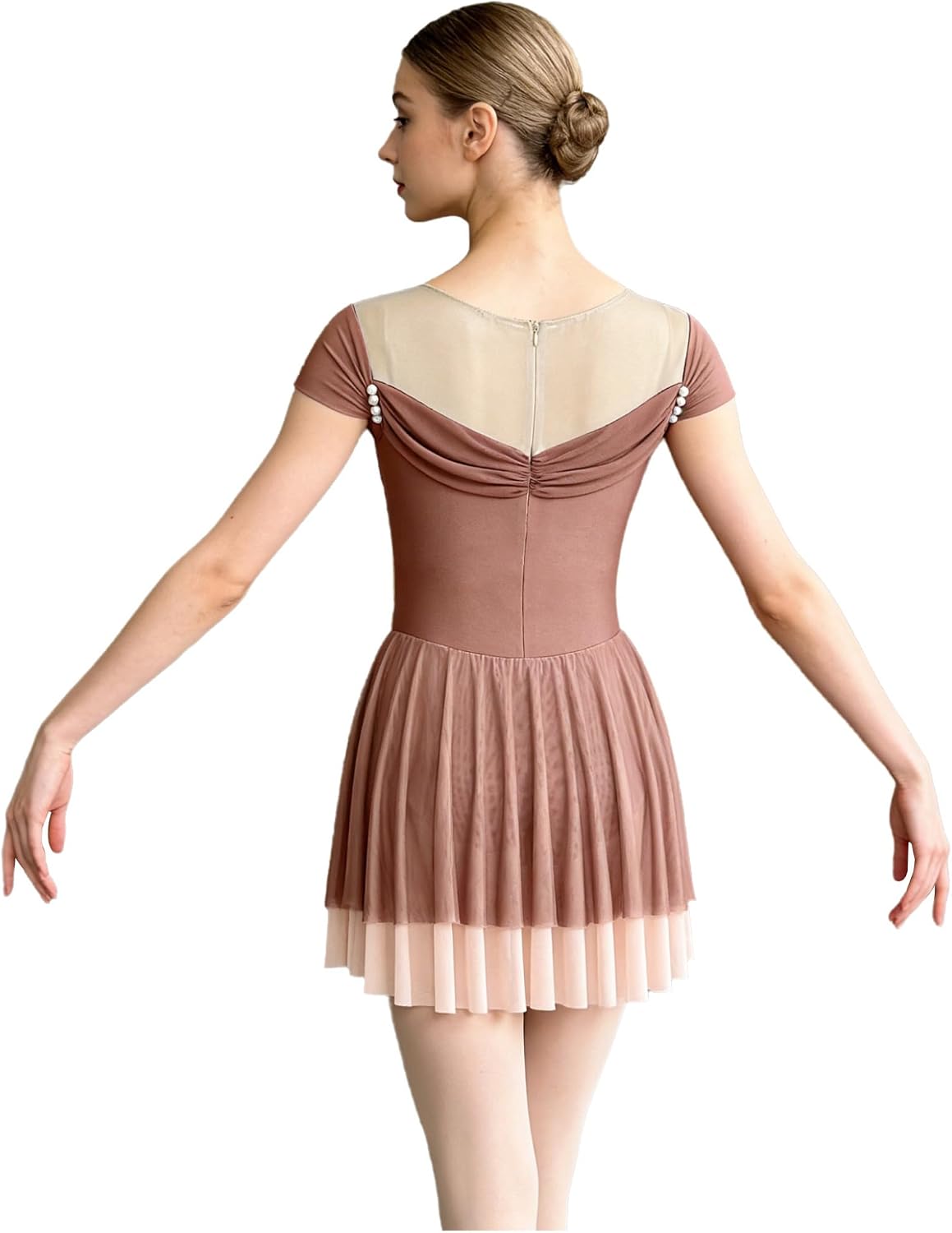 XUNZOO Rhinestones Ice Figure Skating Dress for Women Cap Sleeves Mesh Hem Gymnastics Leotard Dress