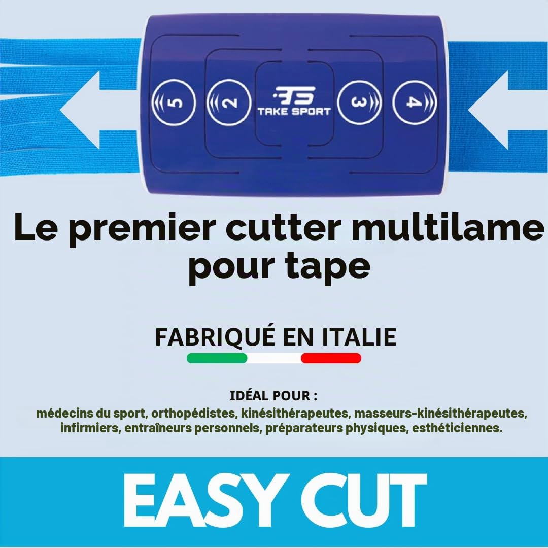 TAKE SPORT - Cutter breveté Made in Italy pour coupe précise de Kinesio Tape, bande kinésiologique, bandes sportives. poche, pratique pour taping kinésiologique, kinésiologie, kinésiologie bande,