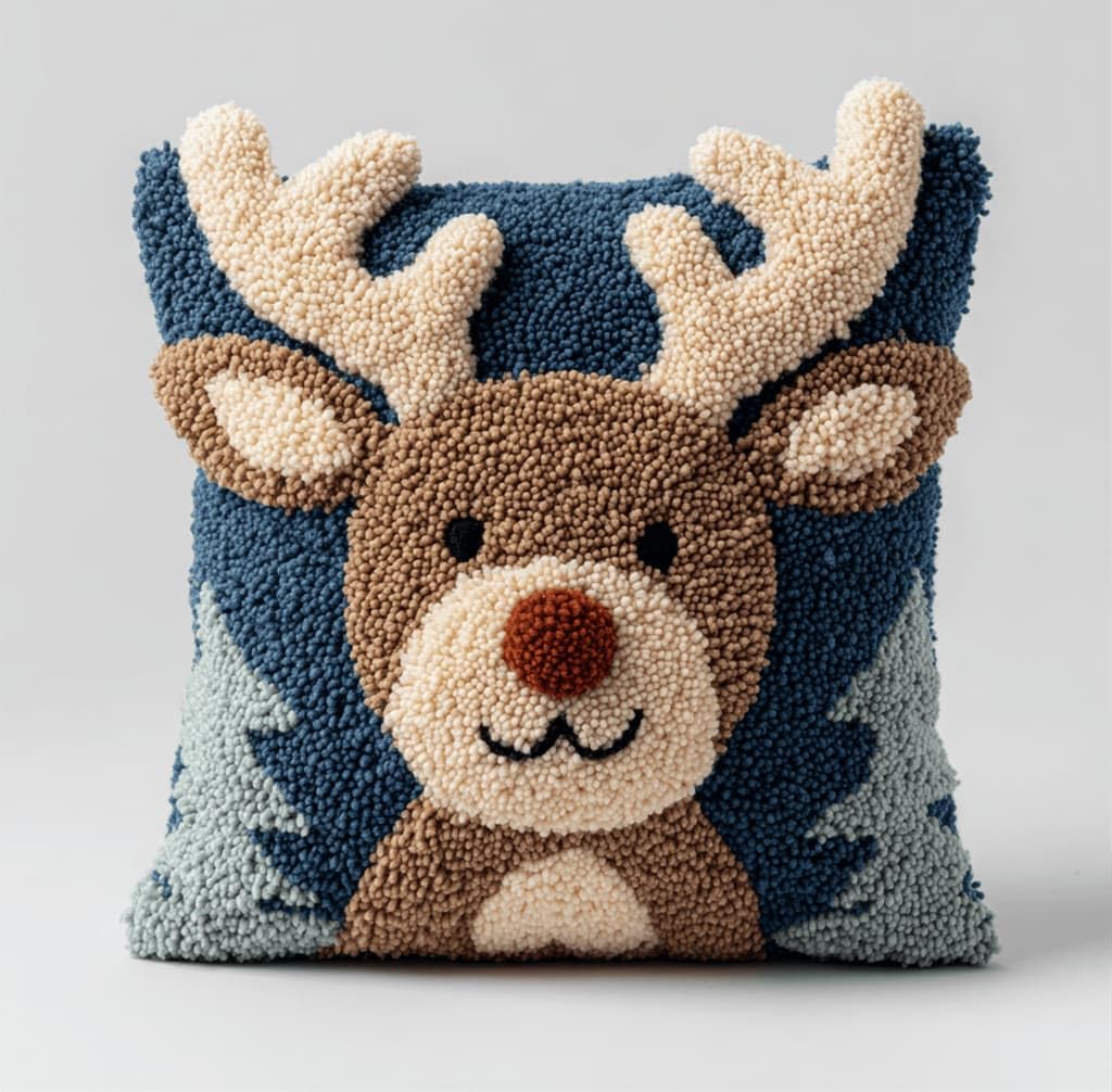 Kitquiver Latch Hook Cushion Kit,Elk DIY Throw Pillow Cover 43X43Cm