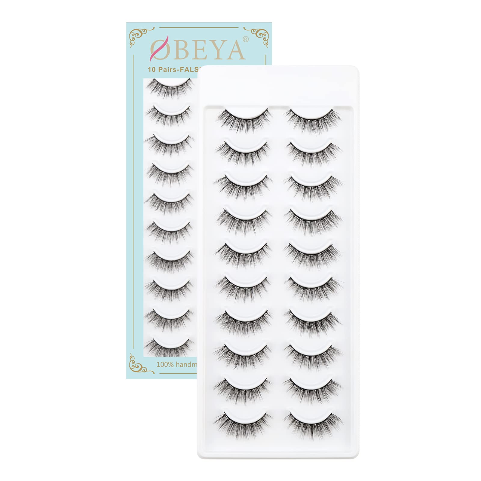 Obeyalash 10Pairs Cat Eye Lashes False Lashes 3D Fake Eyelashes Short Wispy Strip Lashes Reusable Eye Lashes Fluffy Thick Fake Lash 100% Handmade by OBEYA (S72 Style)