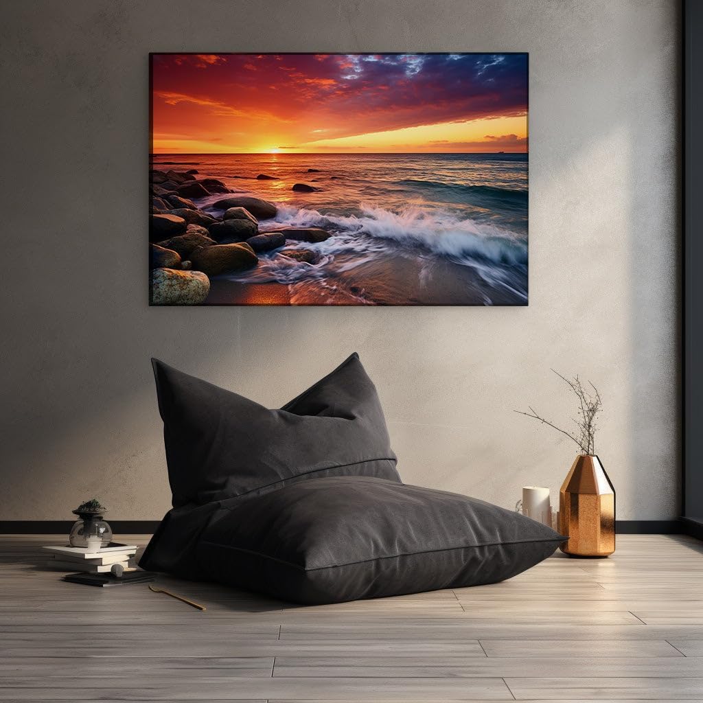 Canvas for Living room. Spectacular Seascape at Dusk - A Tapestry of Color and Motion, 27 x 18 inch Canvas Wall Art - Contemporary Masterpieces - Modern Home Decor