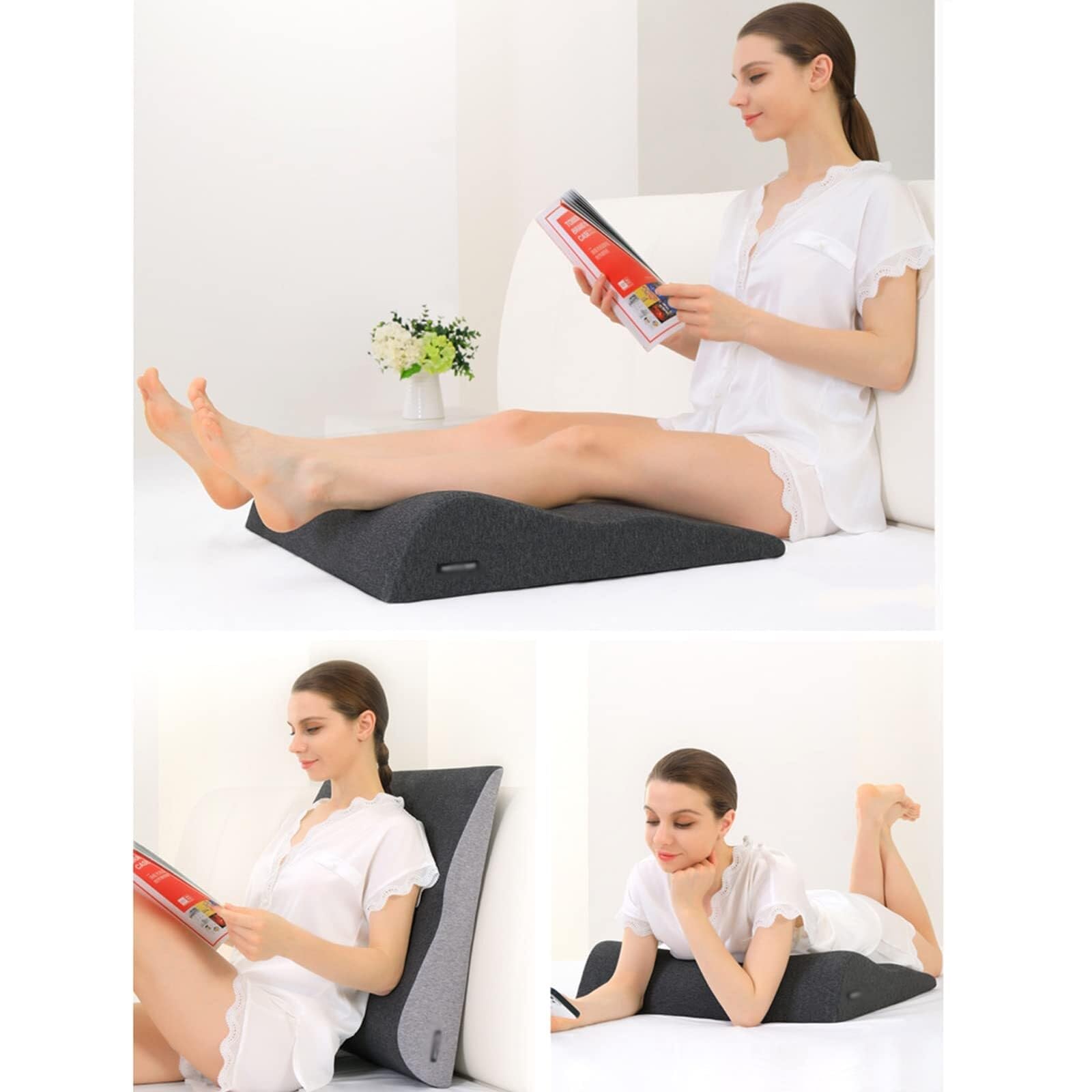 Almohada De Elevación De Piernas con Funda Extraíble Cojín Inclinable De Espuma con Memoria para Dormir,Leer,Alivio del Dolor De Cuello Y Piernas