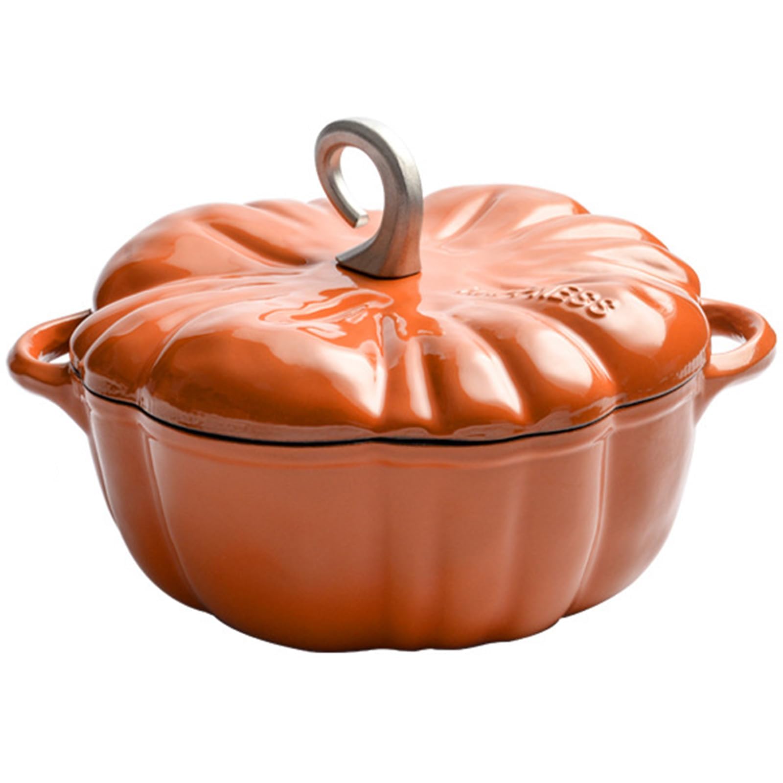 Horno holandés de hierro fundido, cacerola con forma de calabaza con tapa y asas, olla antiadherente para gachas, sopa, guisos, regalos, 3.7 L