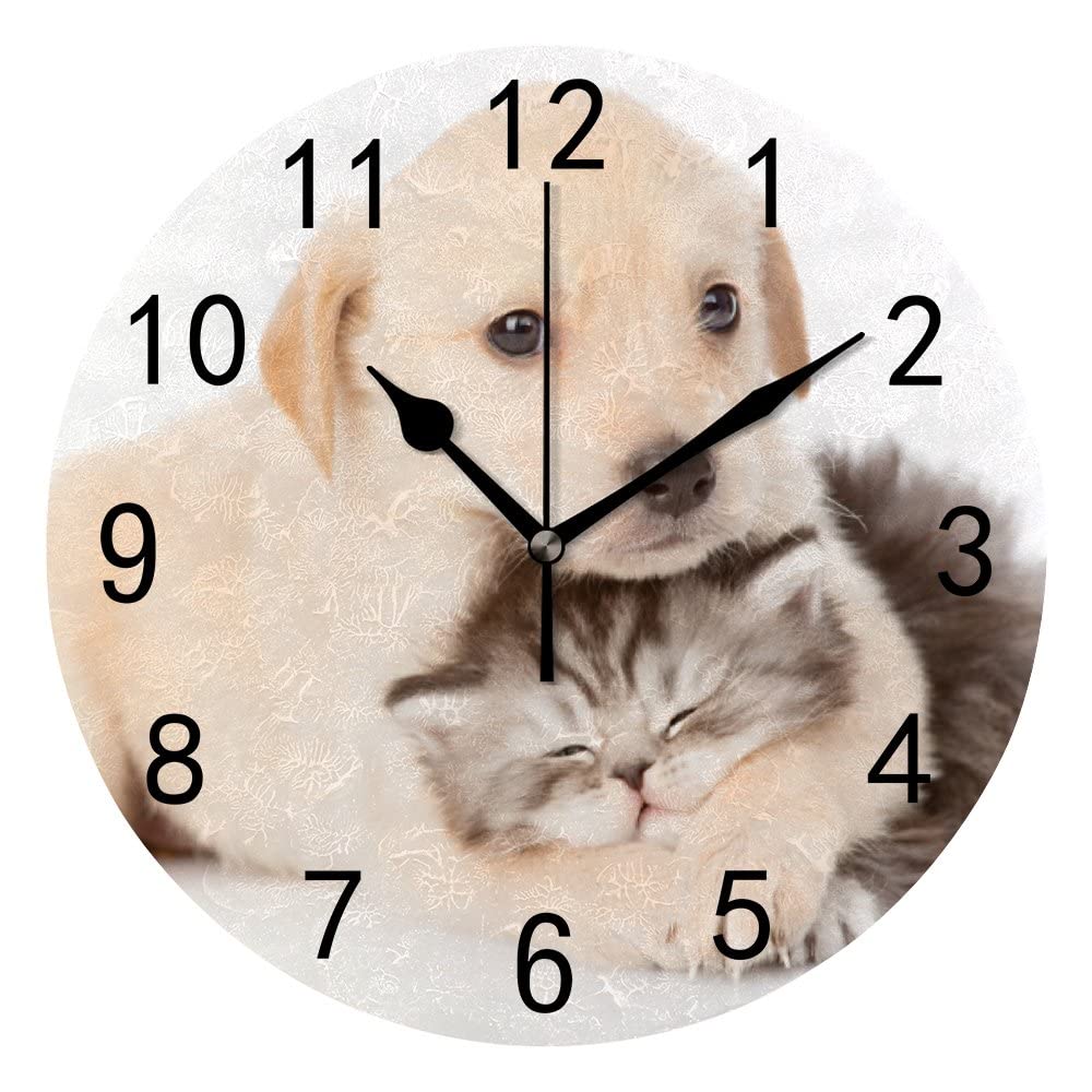 Botell Wall Clock for Living Room Decor Puppy Dog British Cat Hanging Round Desk Clocks Bathroom Kitchen Office