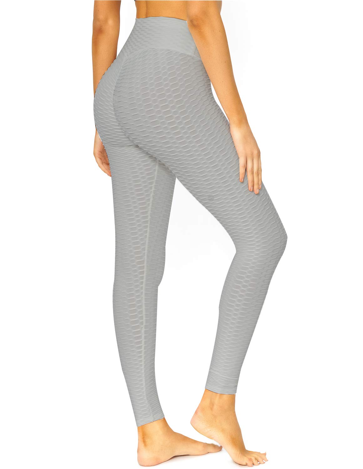 Heynino High Waisted Yoga Pants for Women Butt Life Anti-Cellulite Leggings Textured Workout Sport Tights Grey L