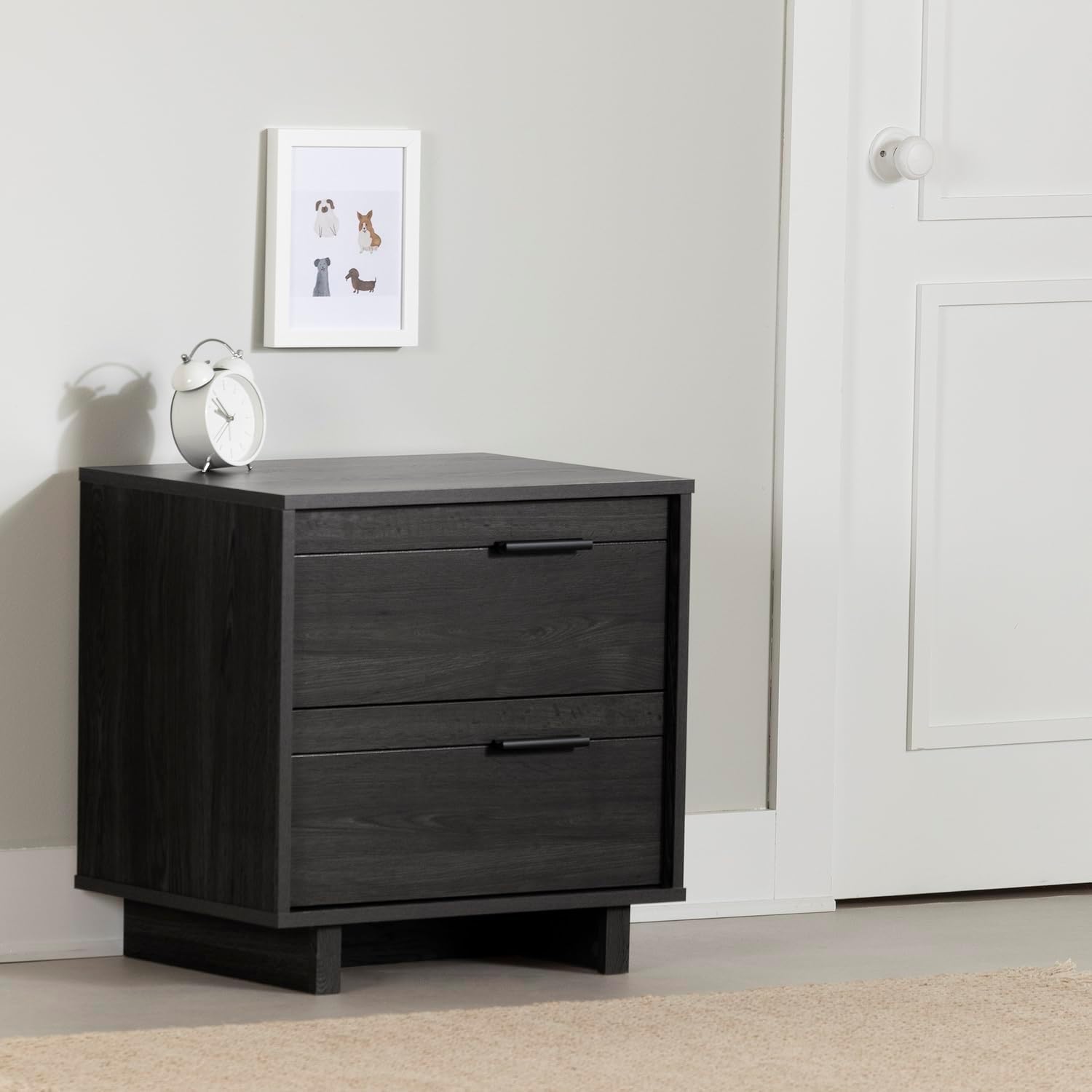 South Shore Fynn 2-Drawer Nightstand Gray Oak, Contemporary
