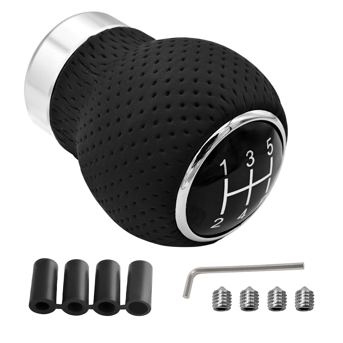 Car Gear Shift Knobs, 5 Speed Manual Vehicle Gearbox Shifter Lever, Leather Automotive Interior Shifting Stick Handle Replacement Accessories, Universal for SUV, Truck, RV