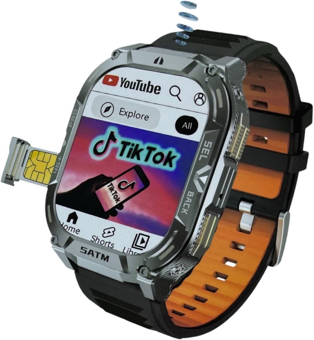 Android Smart 4G 5G Watch With Android OS Interface, Pre-Installed Apps, AMOLED Display | Sports and Fitness Tracker, Cellular, Wi-Fi, TikTok Instagram on Watch, Sim Card (128GB) (Blue)