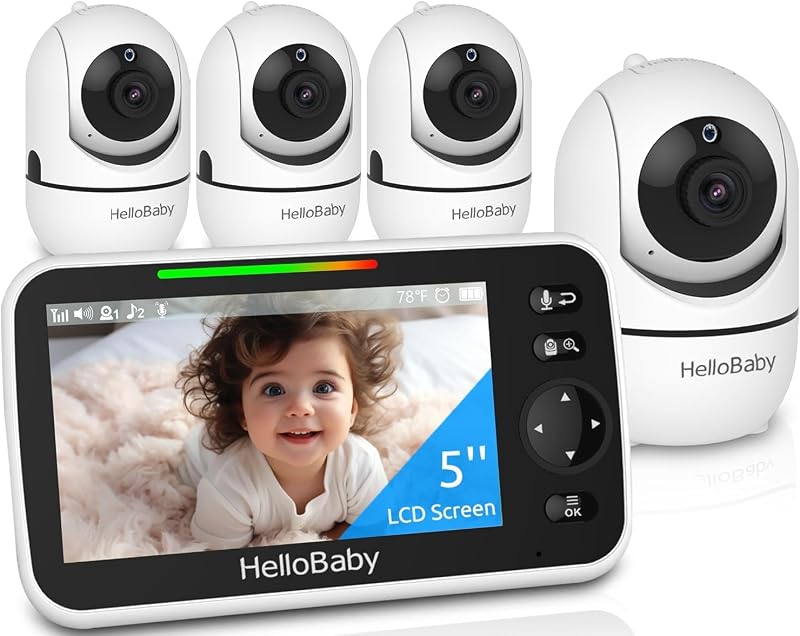 5" No WiFi Video Baby Monitor 4 Cameras & Audio HB6550, 30H ECO | Whole-Home Coverage: 4-Room Auto Scan, Secure No WiFi, 1000ft Range, PTZ, Night Vision, 2-Way Talk, Easy to Use, Time Display