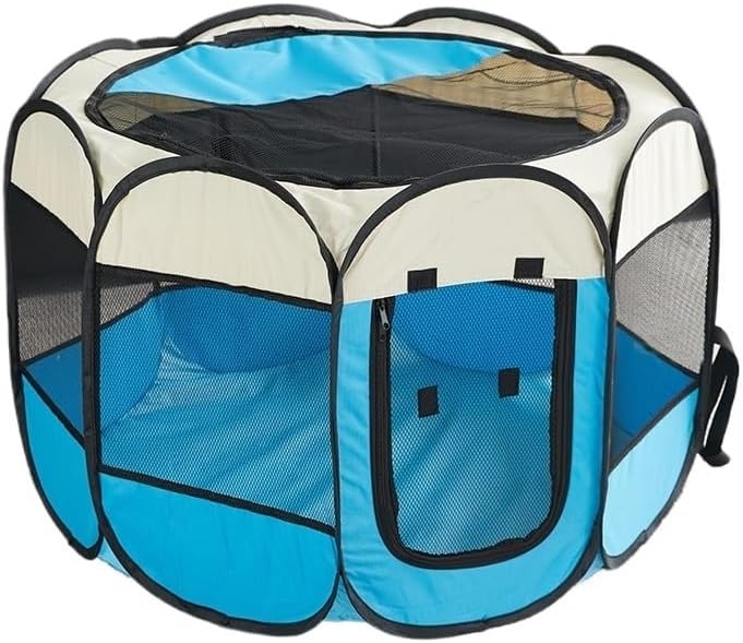 Practical Foldable Pet Playpen, Multi-Size Breathable Pet Activity Tent(MBlue,M Size 91x91x58cm)