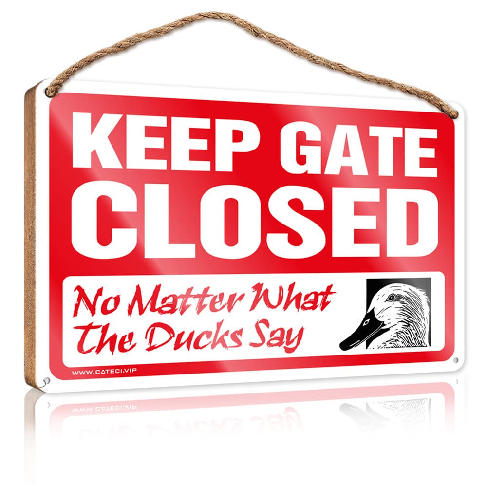 FZFN Wood Signs Decor Keep Gate Closed No Matter What The Duck Say Wooden Sign Bathroom Signs For Door Boys Bedroom Decor(15X28CM)