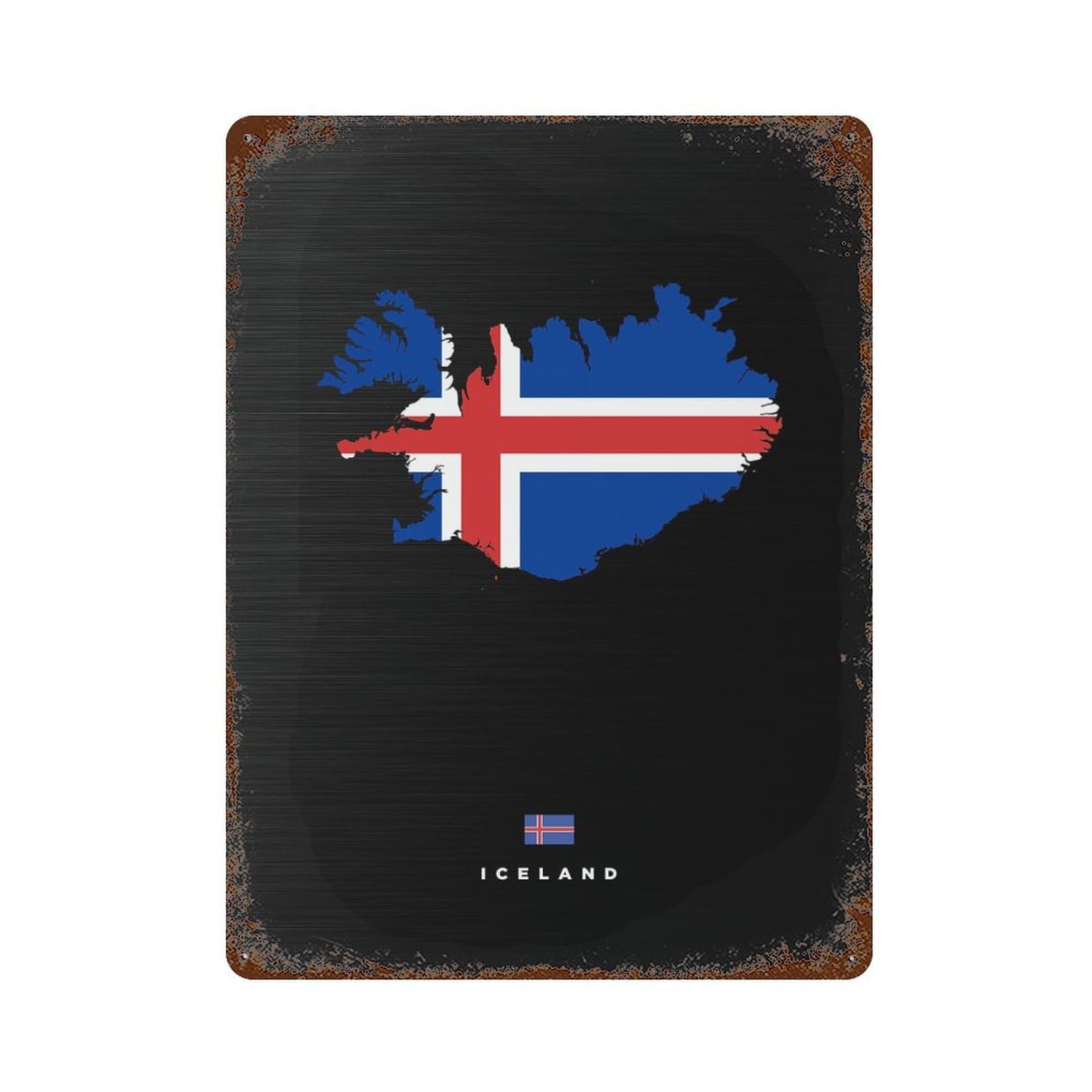 Iceland Map with Flag Vintage Metal Tin Sign 15.7"x11.8", Novelty Wall Decor for Garage, Pub Or Kitchen