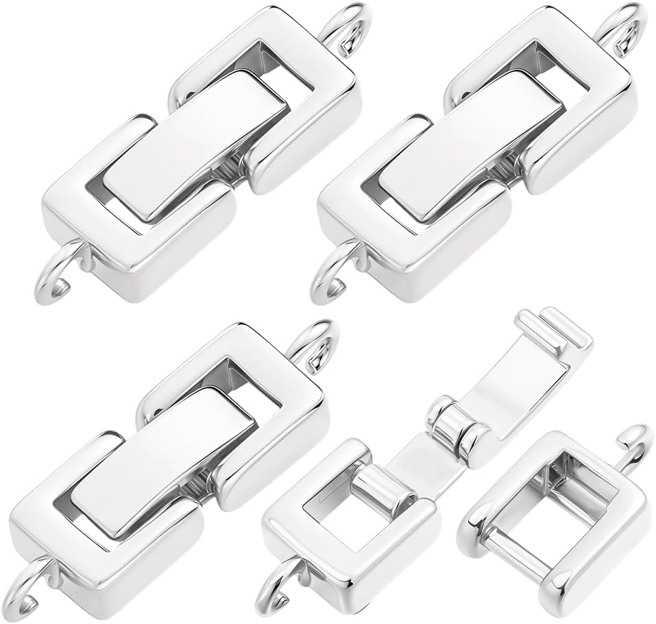 Beebeecraft 1 Box 6Pcs Foldover Clasp Platinum Plated Brass Bracelet Extender Clasp Fold Buckle Necklace Extension Fasten Repair Links Closure End Caps for Bracelet Necklace Jewelry Making DIY Crafts