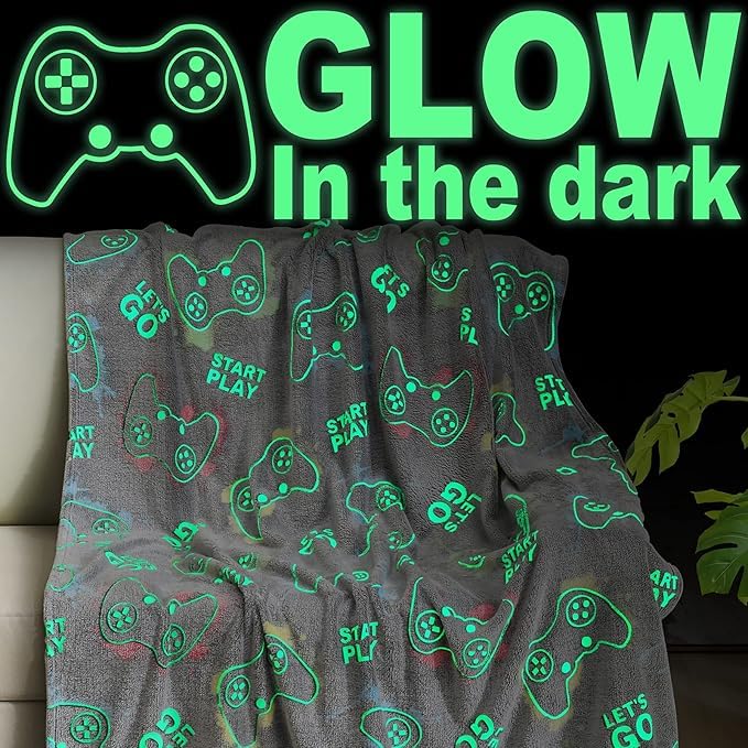 Image of Happy Hues Gaming Glow in The Dark Blanket-200 x 150 cm- Super Soft Fluffy Flannel Fleece All Season Blanket for Babies-Toddlers-Kids & Teens Boys & Girls- Best Gifting Ideas for 0-15 Years