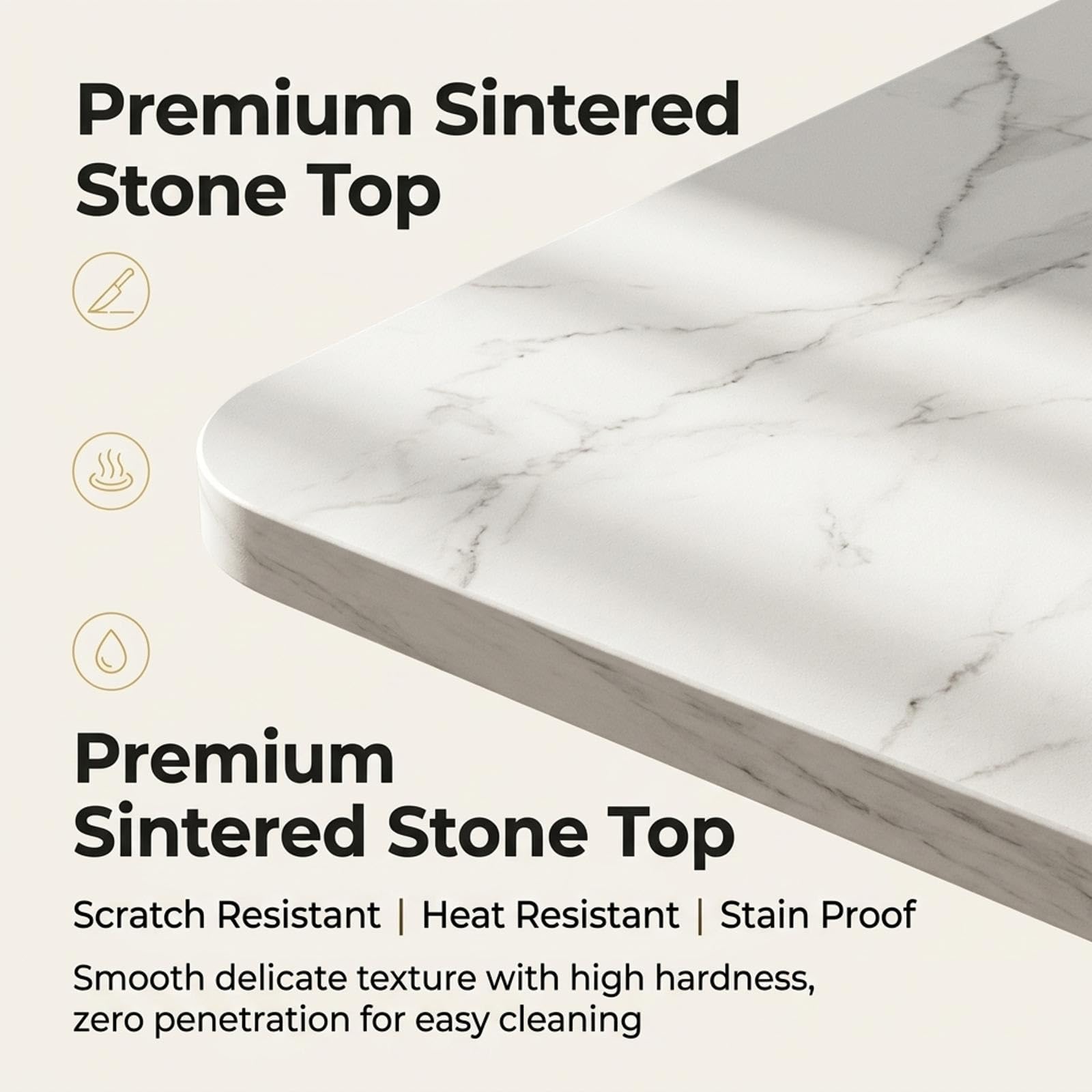 Mesa consola moderna con tapa de piedra sinterizada - Mesa de entrada | Con marco de acero al carbono reforzado, for pasillo, vestíbulo, sala de estar(White gold,150*30*80cm)