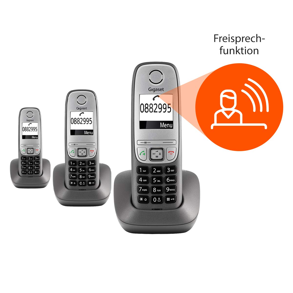 Gigaset Comfort Trio – 3 schnurlose Telefone für Büro und Zuhause mit großem Display und Freisprechfunktion – einfache Bedienung, anthrazit-grau