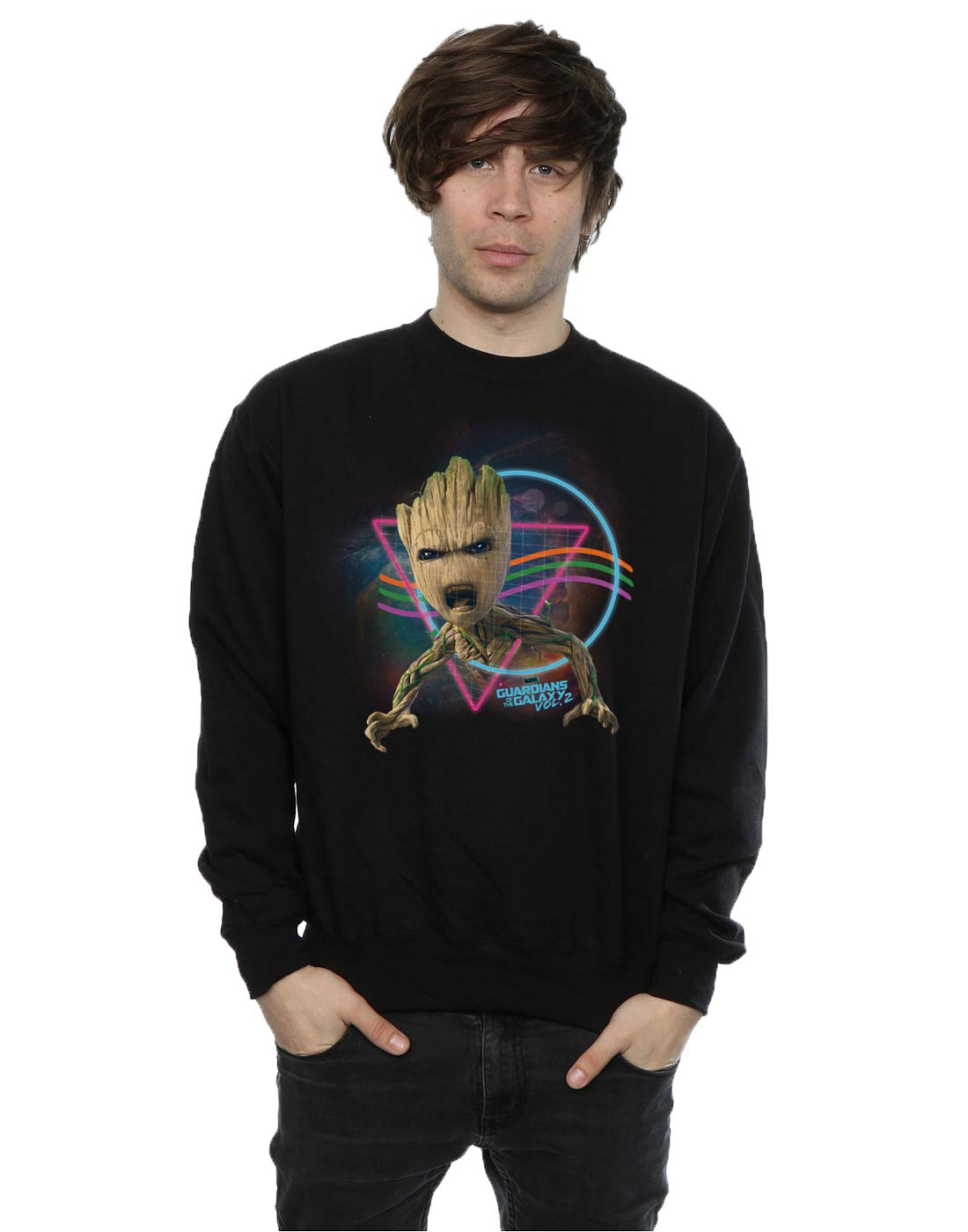 Marvel Men's Guardians of The Galaxy Neon Groot Sweatshirt Large Black