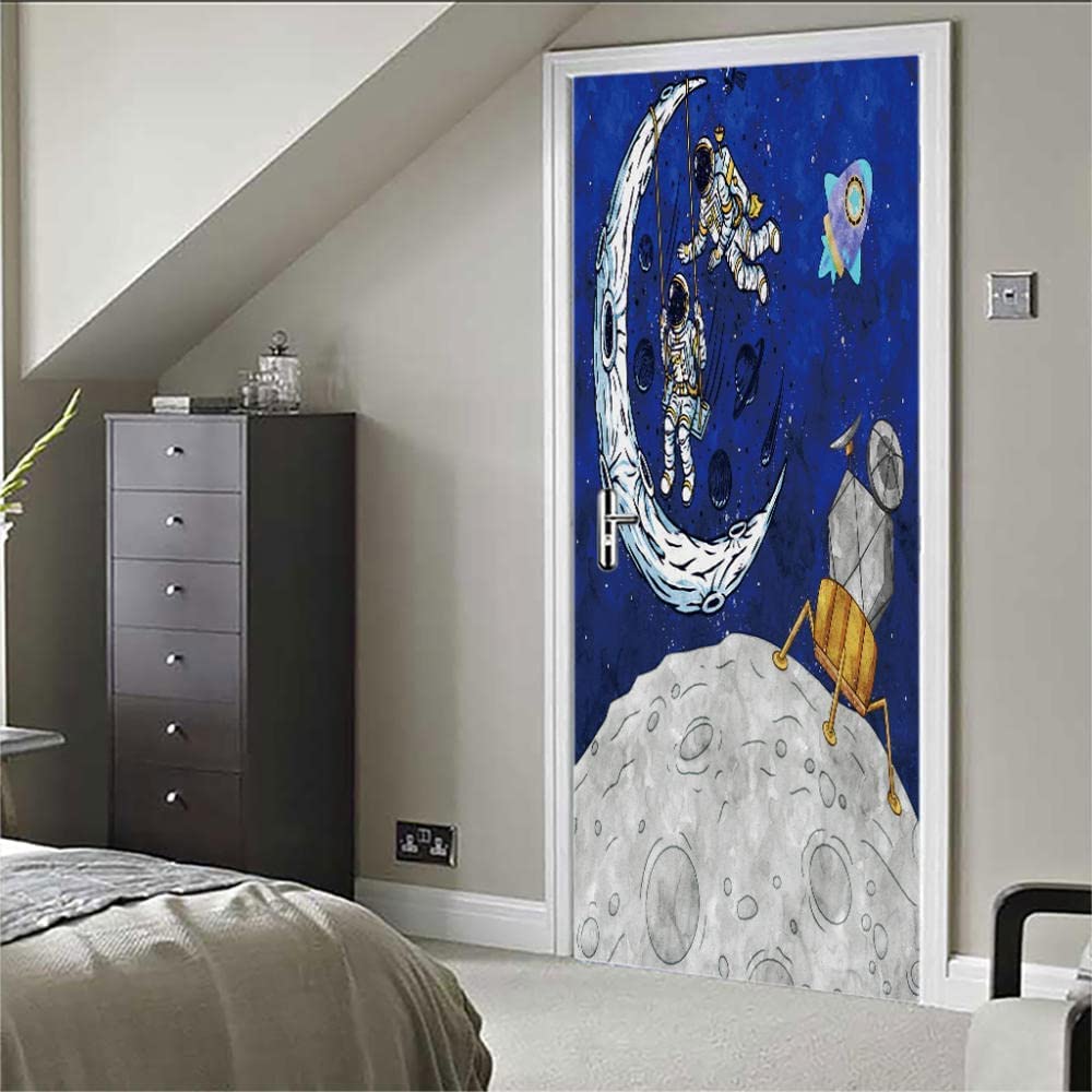 GSKBDQ Poster per Porte 3D Astronauta Spaziale Personalizzato Adesivo per Porta 95X215Cm Autoadesivo per Home Decor Impermeabile Wall Murale per Soggiorno Camera da Letto Cucina Bagno Adesivi Poster