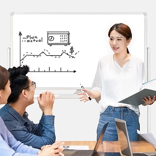 Miniatura 6 de Pizarra blanca magnética portátil grande de 43 x 31  Pizarra blanca magnética de doble cara de borrado en seco con ruedas  Pizarra blanca móvil de