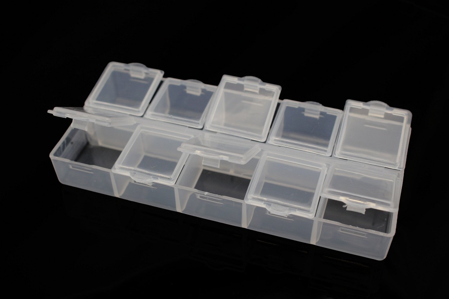 Tigofly 2 pcs Fly Tying Beads Container Plastic Box 10 Compartments Hooks Storage Fly Fishing Tackle Box 132X58X20mm