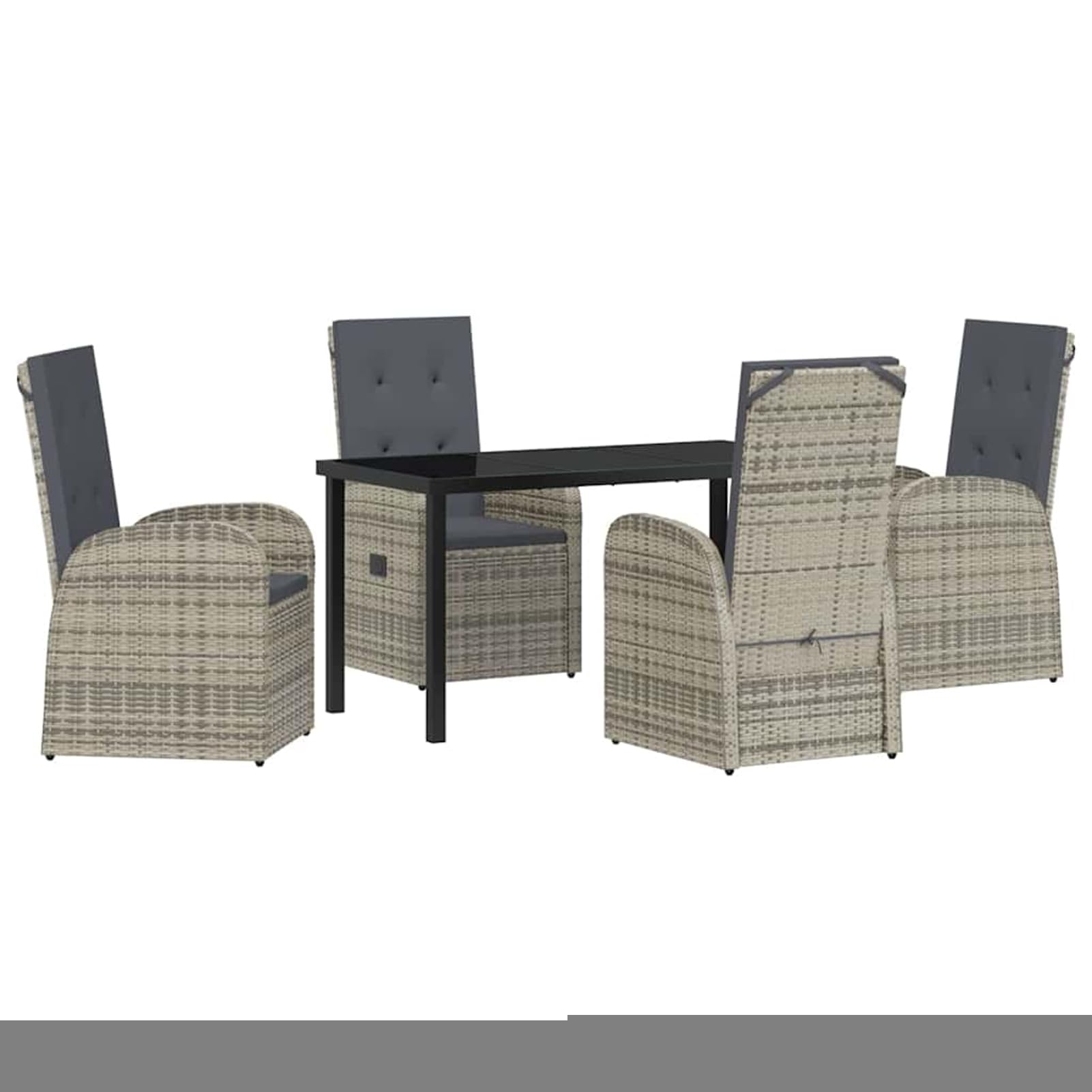 Geecher Set da Pranzo per Giardino, con Cuscini Esterni, 5 Pezzi, Tavolo 200x80 cm e Sedie in Polyrattan Grigio, per Cene all’Aperto e Incontri in Famiglia