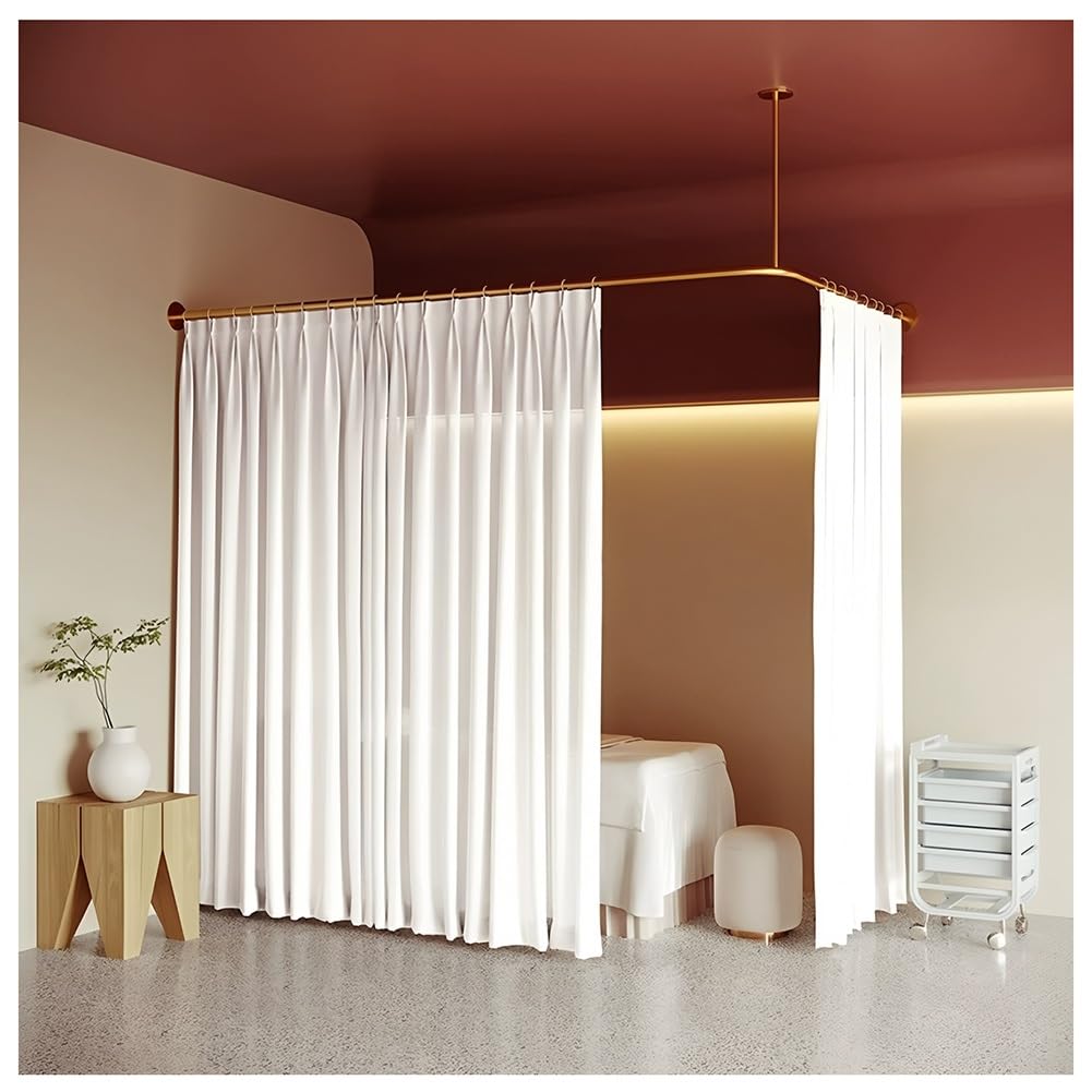 Séparateur de pièce anti-regards avec tringle en L au plafond pour intimité client