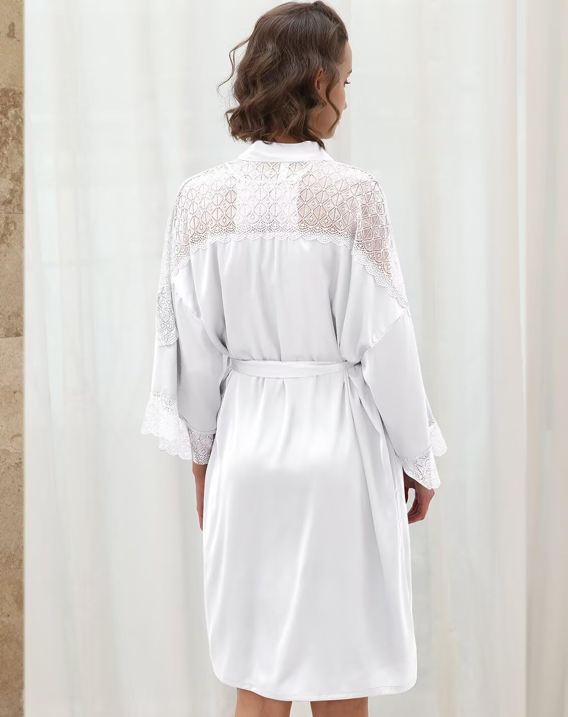 Brosloth Women's Silk Satin Robe Sets 2 Piece Sexy Pajamas Set Sheer Lace Cami Nightgown Lingerie and Silky Robes - Image 2