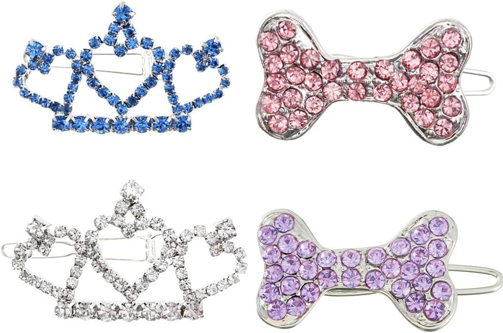 4Pcs Dog Hair Clip Crystal Rhinestone Crown Bone Hair Clip Suitable for Small and Medium Long-haired Girls cat and Dog Hair Accessories