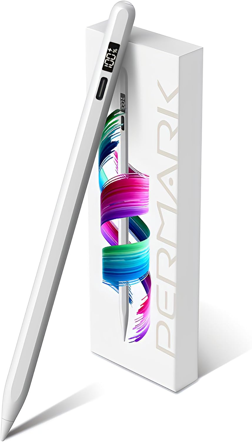 Stylus Pen for iPad 2025-2018 with LED Power Display, 15Mins Fast Charge,Tilt Sensitivity Pencil for iPad 10/9/8/7/6th,11th A16,Air 11/13 M2/M3,Pro 11/13 M4,Pro 12.9",Air 5/4/3,Mini 7/6/5(White)