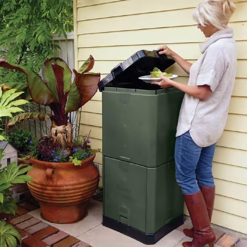 AerobinHot Compost Bin – Converts Organic Waste to Compost in 3 Months – Home Composter Perfect for Kitchen Scraps & Garden Waste - 200L Olive Green