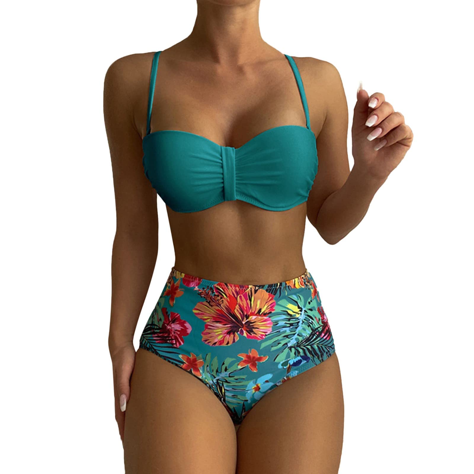 Genérico Bikini para Mujer Push Up Brasileños Bañador de Fruncido Traje de Baño de Cintura Alta Atar en la Espalda Bikini Mujer Push Up Bañador Mujer Reductor Barriga Y Push Up