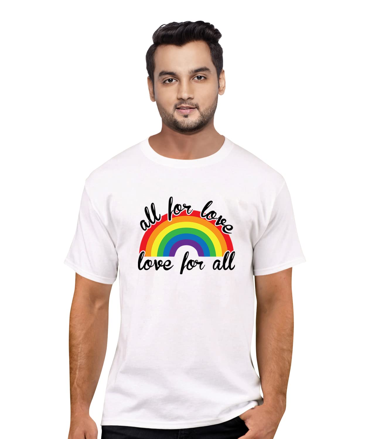 Buy Pooplu Men's Regular Fit All for Love, Love for All with Rainbow