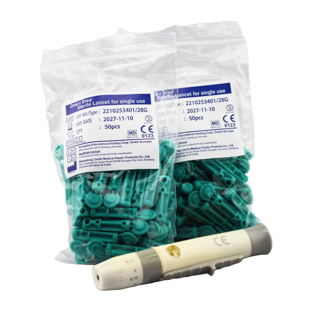 One StepLancing Device & 100 x 28 Gauge Twist Top Lancets, Blood Sampling Pen, 5 Depth Settings, Less Pain and Ejector